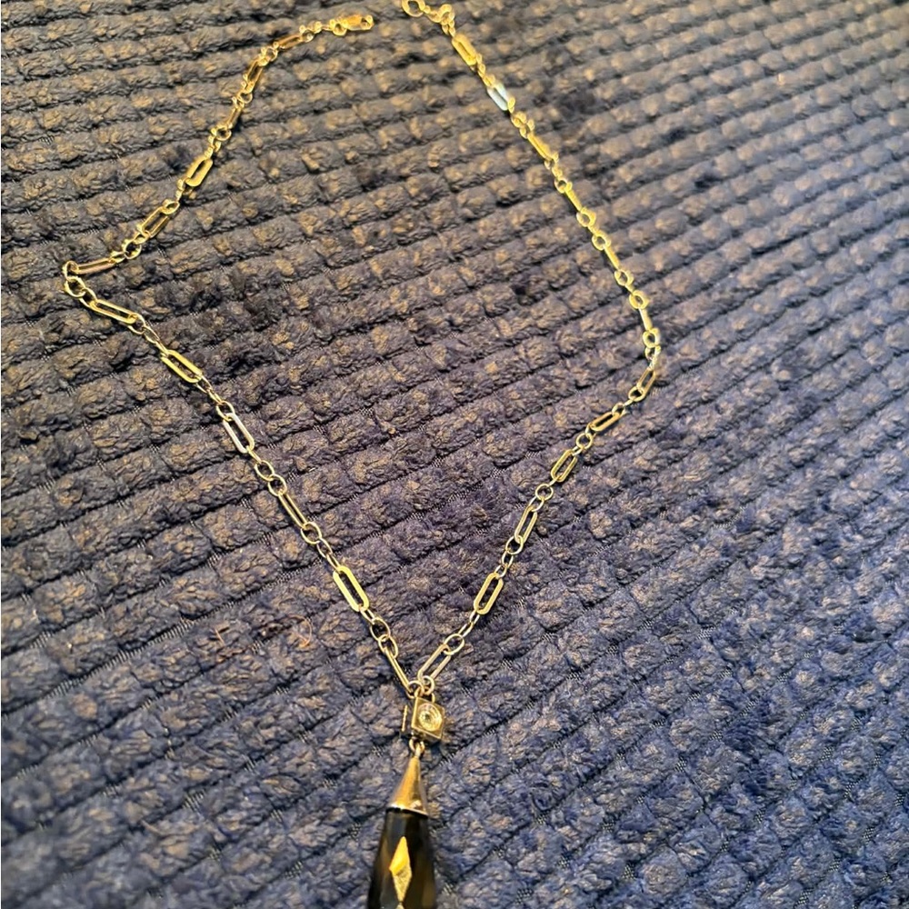 Gold Chain Necklace with Black Teardrop Pendant
